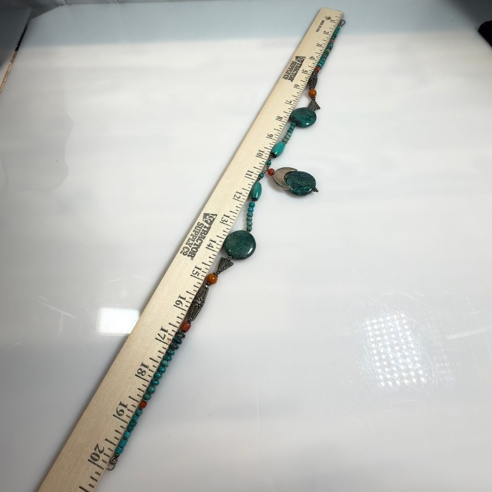 Vintage Turquoise Necklace Sterling Silver Beads 20" with a 2" Drop - Picture 9 of 12